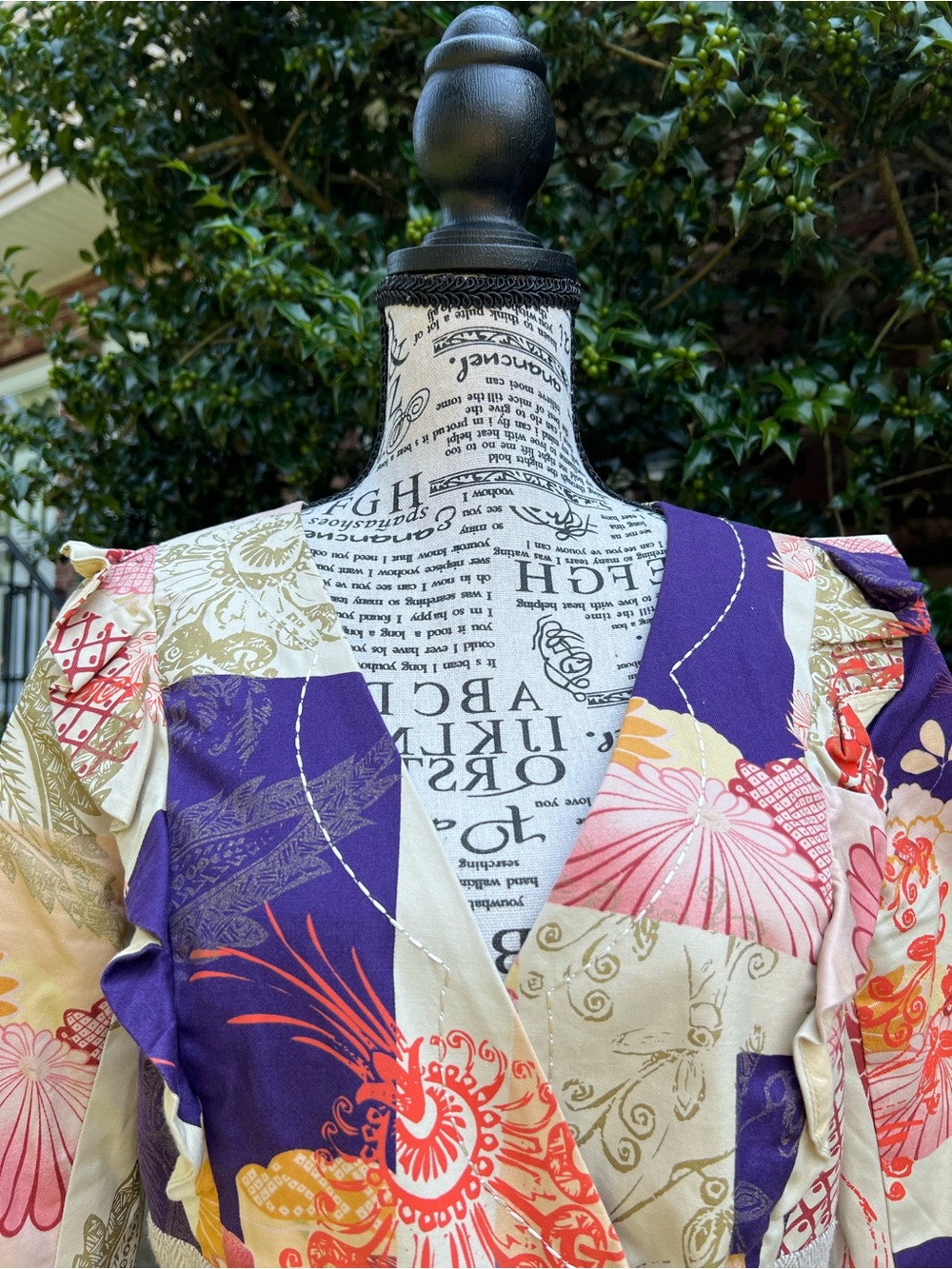 Anthropologie elevenses Floral Patchwork Wrap Blazer in Purple & Cream 8 - Picture 2 of 16